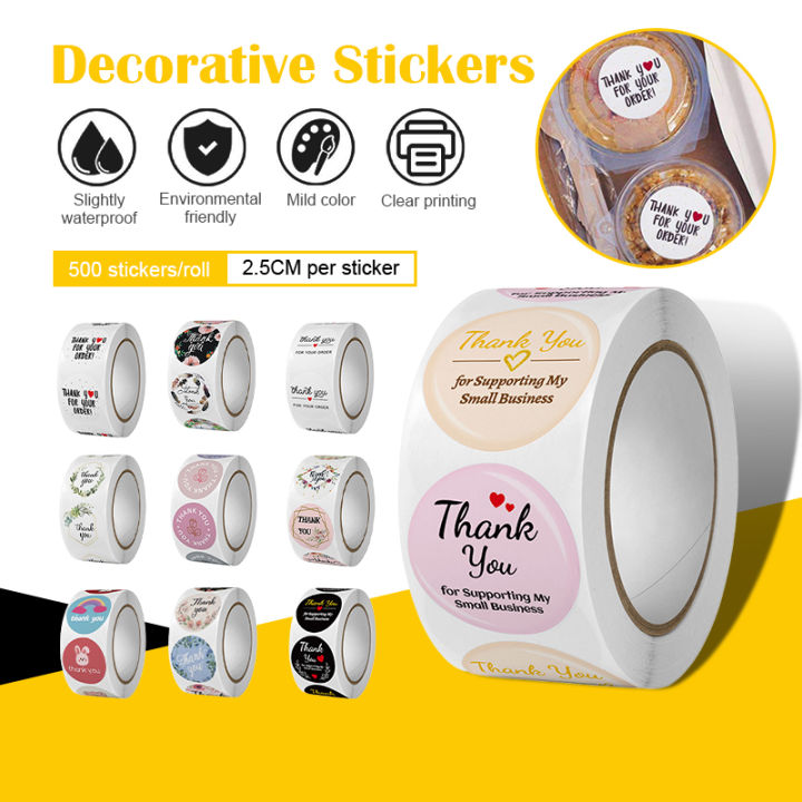 500PCS/Roll Thank You Stickers Labels Round Floral Seal Sticker ...
