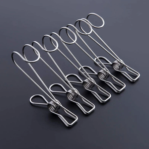 5pcs Clothes Pegs Stainless Steel Clothes Drying Clips Hanger Multi-function Long Hook Clip Storage Household Data File Storage