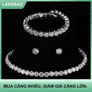 【LAKEBAO】 4 cái bộ Phụ Nữ Pha Lê Trang Sức Set Cho Phụ Nữ Quyến Rũ Vòng Cổ Vòng Đeo Tay Stud Bông Tai Trắng Zircon Chuỗi Vòng Cổ