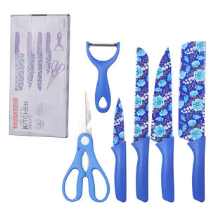 ชุดมีดทำครัว 6 ชิ้น สแตนเลสพิมพ์สี รุ่นใหม่ ใช้สับผักหั่นเนื้อ เหมาะสำหรับครัวที่บ้าน