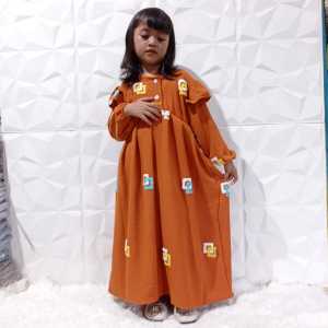 Gamis anak perempuan crinkle pompom
