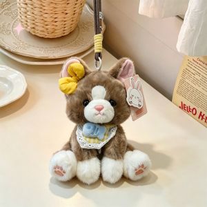 OUREAL Hình con mèo Búp bê treo bằng vải mềm Nhồi nhân Mềm mại Búp bê đồng hành bàn ăn Dễ thương Nơ ren trang trí Đồ chơi thú nhồi bông hình mèo Dành cho trẻ em