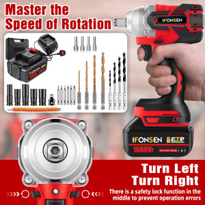 Cordless Impact Wrench 1688VF 3in1 Brushless Electric Impact Wrench Heavy Duty High Torque 2 Battery Rechargeable Portable Impact Wrench Screwdriver Drill Sockets Drill Bits Power Tool Household Tools