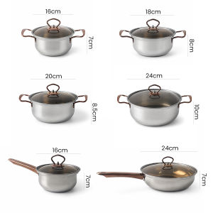 Nipiin 6pcs/set Cookware Set with Glass Cover Non-stick Soup Pot Frying Pot Cooking Pots for all Gas Induction