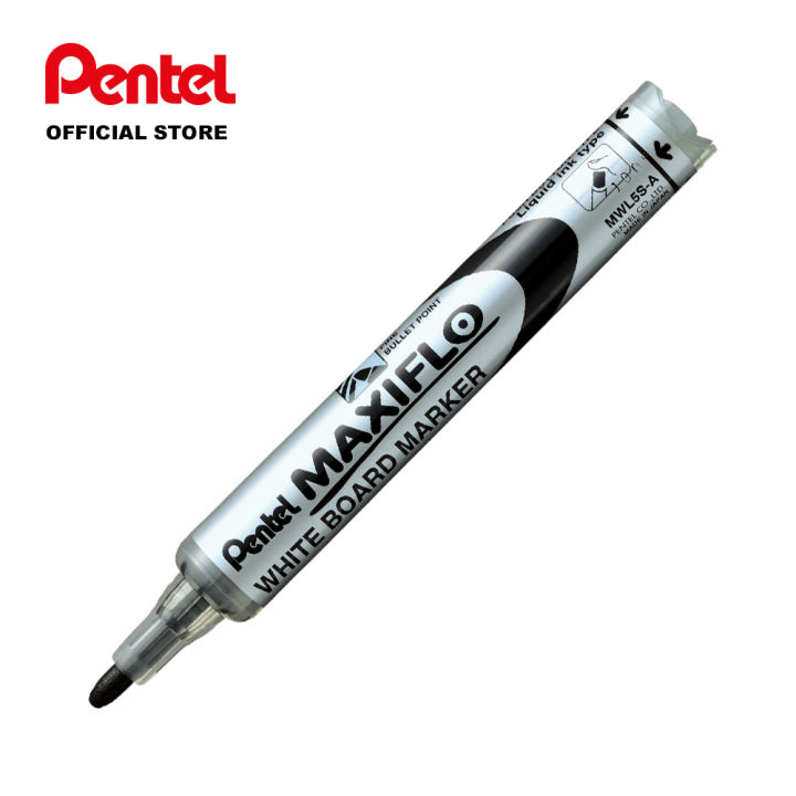 Pentel MAXIFLO MWL5S Whiteboard-Marker Schwarz – Feine Rundspitze 2,0 Mm, Trocken Abwischbar