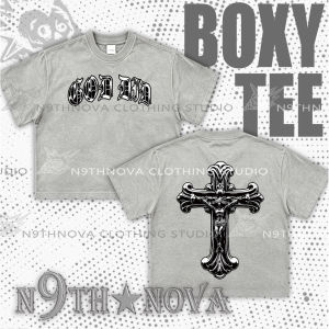 24H SHIP N9THNOVA CROPPED BOXY DRAPEY T-Shirt WHO DID GOD DID American Trendy Streetwear#6 .C
