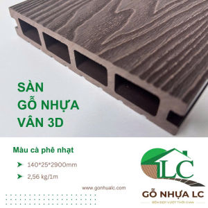MÃ 140*25L-3D Sàn Gỗ Nhựa LC màu cà phê nhạt sàn gỗ nhựa vân 3d chống nước bền bỉ mọi môi trường thời tiết