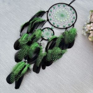 GONOVO STUDIO Native American Style Luminous Bead Dream Catcher Hand-woven Colorful Feather Feather Wind Chime Romantic Glow-in-the-dark Wall Pendant Bedroom