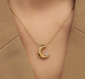 Moon Design Gold Plated Necklace With Zirconia