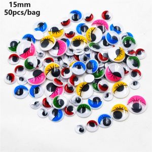 YUDESHUI 50/100pcs/bag 3D Mắt hoạt động của búp bê Nhựa có lông mi Những con mắt hoạt động đầy màu sắc Chất lượng cao Có lớp keo dán Trường mẫu giáo tự làm