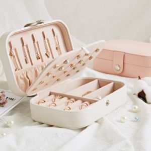 Marian Beauty Double Layer Jewelry Storage Box Portable Case for Earrings Rings Necklace Leather Jewelry Organizer