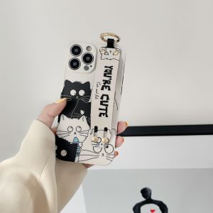 CrashStar Cute Cat Shockproof Phone Case With Wristband For iPhone 15 14 Pro Max Plus 13 Pro Max 12 Pro Max 11 Pro Max Soft Cartoon Phone Casing With Stand With Full Cover Lens Camera Protection Cover Shell Top Seller