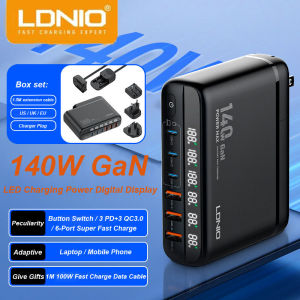 LDNIO 140W GaN Super Fast Charging Appliance USB Type C Wall Charger 6 Port Mobile Phone Tablet With Voltage Digital LED Display Adapter GaN Charger For iPhone Samsung HUAWEI