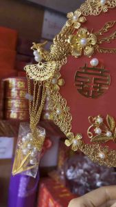 พัดเจ้าสาวพัดจีนพัดแต่งงานพัดสีแดงงานแต่งพัดลายซังฮี้พัดมงคลสมรส