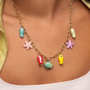 TIMIA Bohemia DIY Mini Fish Necklace Ocean Style Jewelry Starfish Chain Choker Fashion Colorful Fish Pendant Summer