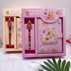 2024 Capybara Cute Notebook Gel Pen Gift Set Cartoon Notepad Neutral Pen Student School Office Stationery Supplies birthday gift