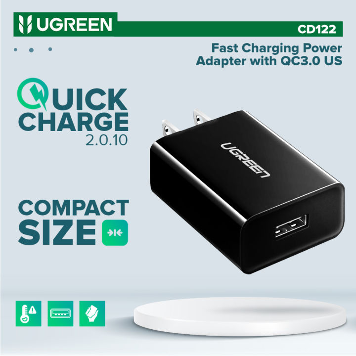 UGREEN CD122 18W Charger Adapter QC3.0 Fast Charging Power Adapter Wall ...