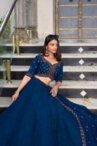 [PRE-ORDER] Semistitched  Sequins And Thread Embroidery Work Lengha (10-15days delivery)