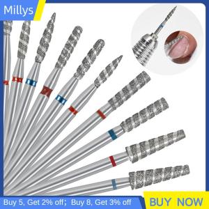 Millys Kim cương Nail bits Tornado ngọn lửa lớp biểu bì khoan bit làm móng tay Cutter Rotary Burr khoan phụ kiện xoắn ốc đánh bóng móng tay Mills công cụ