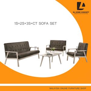 DL Home Concept 1+2+3+CT Solid Wood Sofa Set Free Coffee Table (White Wash Wood)