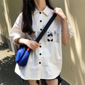 IELGY female Korean version loose college style cartoon print short-sleeved student shirt