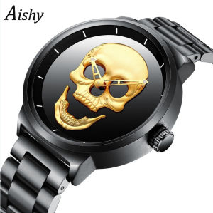 Mens Popular Mesh Skull Personalized Waterproof Fashion Quartz Watch