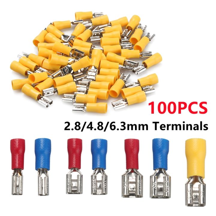 100/50Pcs Insulated Seal Spade Wire Connector Female Crimping Terminals ...