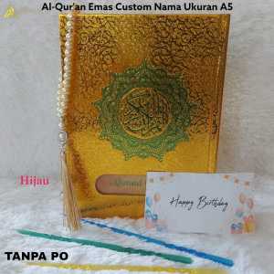 Alfareza - Al-Quran A5 Emas Hijau Free Tasbih Mutiara Quran Custom Nama SERTA BOX Exclusive Hadiah Istimewa Pernikahan Hampers Kado Ulang Tahun