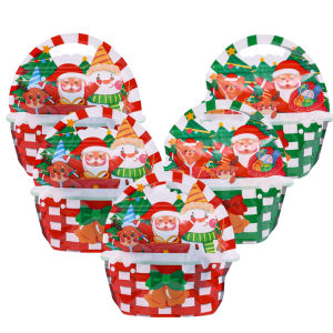 Dizoey 10/5Pcs Christmas Flower Basket Tote Bag Christmas Cute Santa Claus Snowman Reindeer Self Sealing Pack Kids Festival Gift Pouch