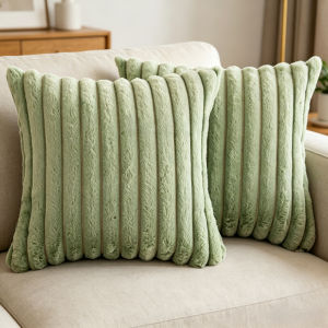 [CASE ONLY] Solid Color Bar Fluffy Throw Pillow Case Sofa Cushion Cover AB Style 16x16inches Plain Color