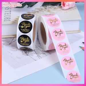 [Hill Angelia] 500Pcs Cảm ơn bạn Sticker trang trí đám cưới con dấu dập nóng màu hồng đen Nhãn Tròn