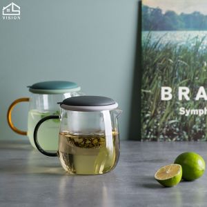 Vision Borosilicate Glass Teapot Household Glass Water Kettle Coffee Pot With Lid Heat Resistance Juice Container Filter Chinese Teapot With Infuser Leak-Proof Kettle For Office Kitchen Drinkware