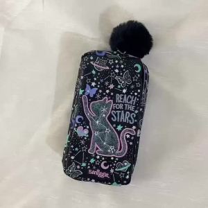 LJAustralia Smiggle Original Childrens Pencil Case Kawaii Girl Stationery Beautiful Black Starry Cat School Clutch Pencil Bag
