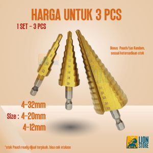 Mata Bor 3 PCS STEP DRILL dril mata bor Pagoda besi kerucut Cone drill hole saw multi TERMURAH