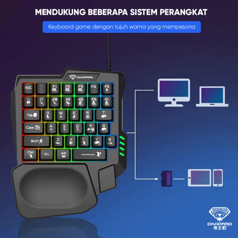 GADGET DREAM Paket Gaming 5in1 Buat Hp Keyboard + Mouse + Mousepad + Holder  + Konektor - 5in1 Mobile Game Combo Pack Divipard MK500