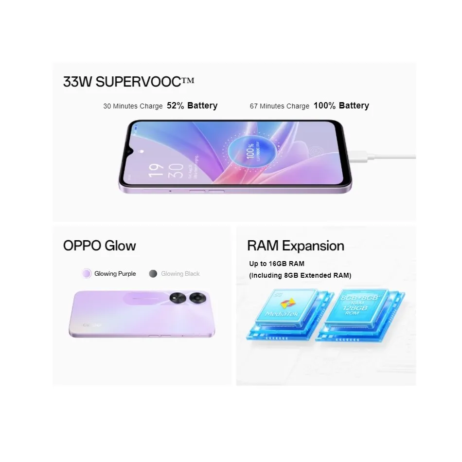 OPPO A78 5G [128GB MEMORY, 8+8GB Extended RAM ] A78 4G [8GB+256GB] 33W  SuperVOOC Fast Charge, NFC, OPPO Malaysia Warranty 1 Year