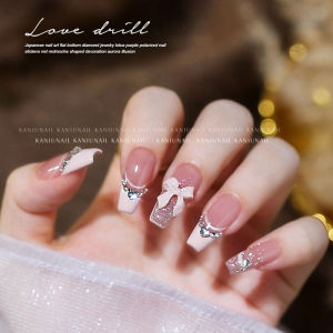 【2024 New+Free Gift 】Ins Trend 24Pcs Red and Pink Mirrors Rhinystones Fake Nails Art Artficial Nails waterproof High Quality