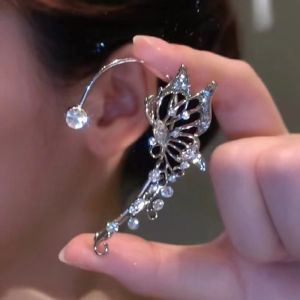 Fashionable Ring Gift 跨境热卖镂空锆石蝴蝶耳挂耳夹仙女一体式气质无耳洞耳夹耳环批发
