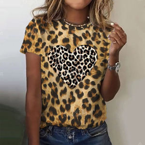 [Local Stock] ZEEMIN Fashion Leopard T-Shirts Love Heart Pattern 3D Print Womens O-Neck Short Sleeves T Shirt Y2k Harajuku Tees Tops Female Clothing