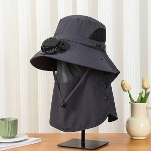 หมวกพัดลมพลังงานแสงอาทิตย์ UPF50+ หมวกกันแดด หมวกปีกใหญ่ ถอดออกได้ ป้องกันความร้อนและป้องกันรังสียูวี