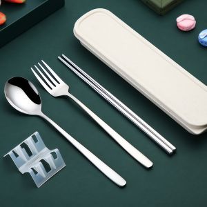 Stainless Steel 3IN1 Chopsticks Spoon and Fork Flatware Set with Box Case Portable Travel Eco-Friendly Dinnerware Tableware Cutlery Set Kitchen Utensils