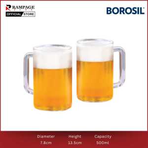 Borosil (SET OF 2)  Traditional Beer Mug Classic designClear Glass Glassware Drinkingware durable easy to clean  Oven Safe Microwave Safe