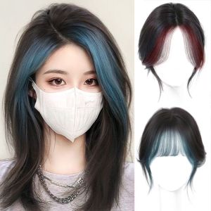 VINCENT914 Highlighted Blue Synthetic Topper Hairpiece Straight Middle Part False Bang Fasion Seamless Clip-In Bangs Extension Covering White Hair