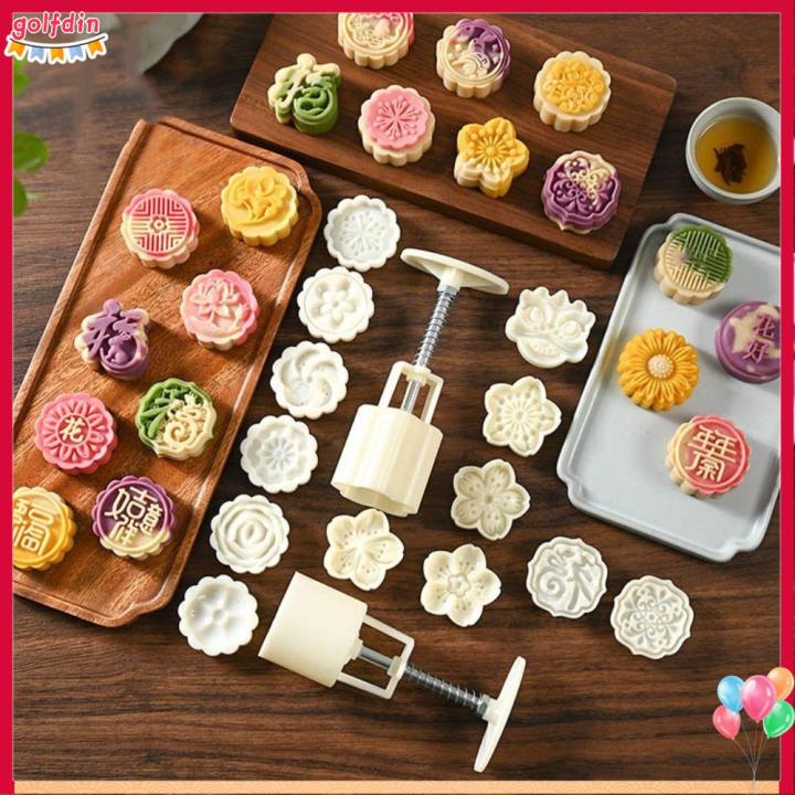 GOLFDIN Mid Autumn Festival Round Mooncake Mold 50g DIY Hand Press Mold ...