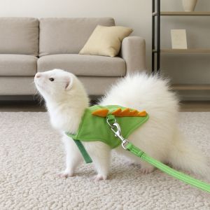GUAIP Dragon Design Ferret Vest Harness Cartoon Adjustable Pet Harness Leash Cute with Bell Ferret Traction Rope For Mice Guinea Pig Kittens