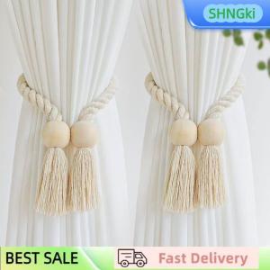 SHNGki 2Pcs Magnetic Wooden Tassel Window Curtain Curtain Holdbacks Bathroom Shower Curtain Accessories Home Decor Curtain Buckles