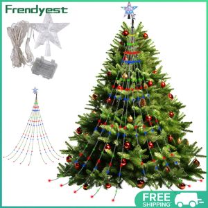 COD [Free Shipping] Bright LED Waterfall Tree Lights with Star Topper for Seasonal Holiday Decor Multi-Color String Lights for Celebrations