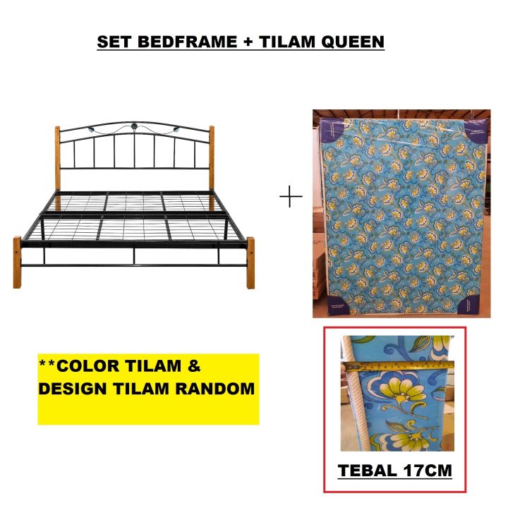 [READY STOCK KEDAH] Queen Bed Frame Metal + Wood Katil Besi Double Size Bed Room Bedroom