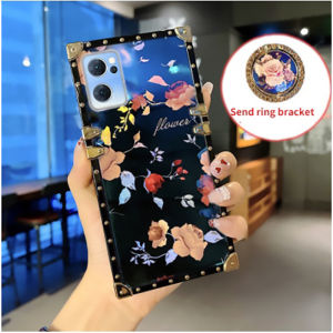 TYH Fashion Glitter Laser Flowers Phone Cases Fro OPPO A57 2022/A96/A36/A76/A16K/A16E/A55/A94/A95/A77/A9/A93/A15/A72/A53/A33/A32/A74 Anti-vibration case Finger ring bracket quadrilateral anti-drop casing