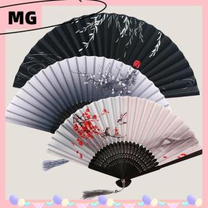 【Magical House】[ New Hot Fashion] Chinese Silk Folding Fan Wooden Shank Classical Dance Fan Home Decoration